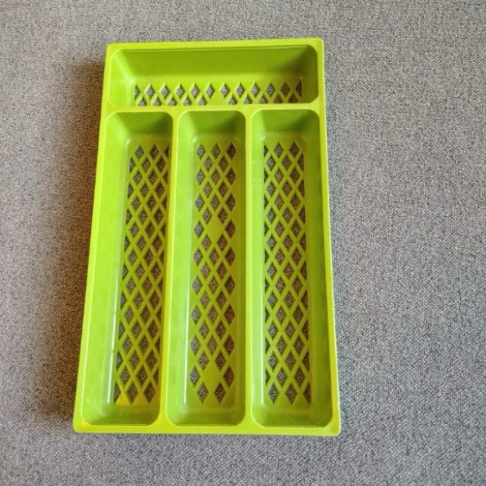 Vtg Plastic Utensil Drawer Organizer Silverware Holder Lattice Avocado Green